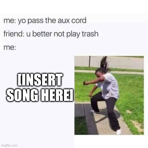 Start a chain! | [INSERT SONG HERE] | image tagged in pass the aux cord | made w/ Imgflip meme maker