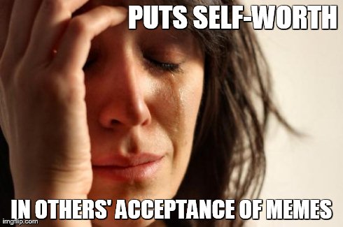 First World Problems Meme | PUTS SELF-WORTH IN OTHERS' ACCEPTANCE OF MEMES | image tagged in memes,first world problems | made w/ Imgflip meme maker