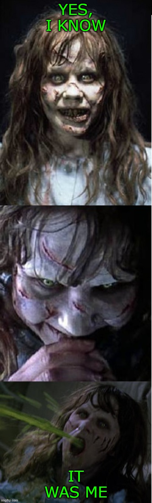 Bad Puke Regan | YES, I KNOW IT WAS ME | image tagged in bad puke regan | made w/ Imgflip meme maker