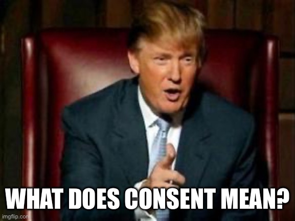 Donald Trump | WHAT DOES CONSENT MEAN? | image tagged in donald trump | made w/ Imgflip meme maker