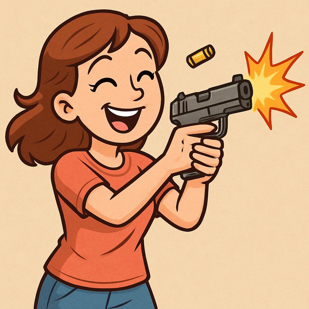 Happy Woman Shooting a 380 handgun Blank Meme Template