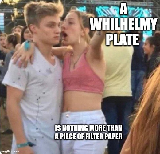 Girlspaining | A WHILHELMY PLATE; IS NOTHING MORE THAN A PIECE OF FILTER PAPER | image tagged in girlspaining | made w/ Imgflip meme maker