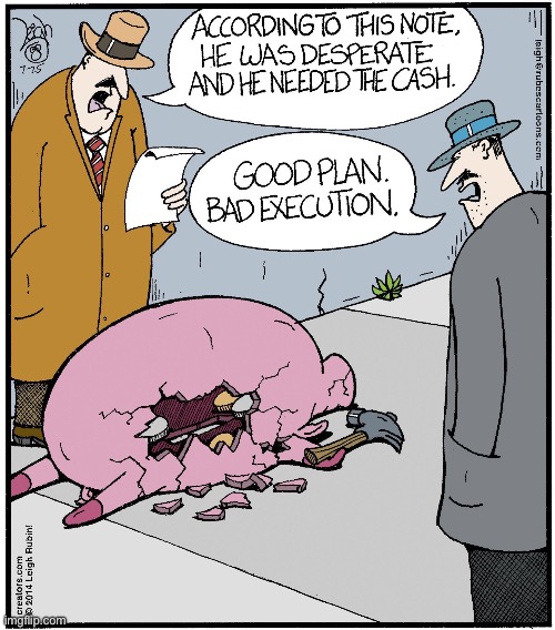 Rubes | image tagged in comics,rubes,piggy bank,desperate,smashed,bad execution | made w/ Imgflip meme maker