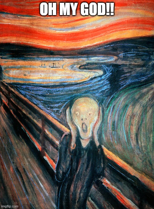 edvard munch "scream" | OH MY GOD!! | image tagged in edvard munch scream | made w/ Imgflip meme maker