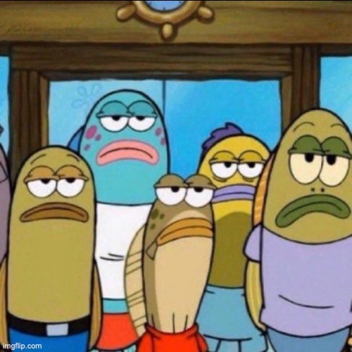 crowd stare fish spongebob | image tagged in crowd stare fish spongebob | made w/ Imgflip meme maker