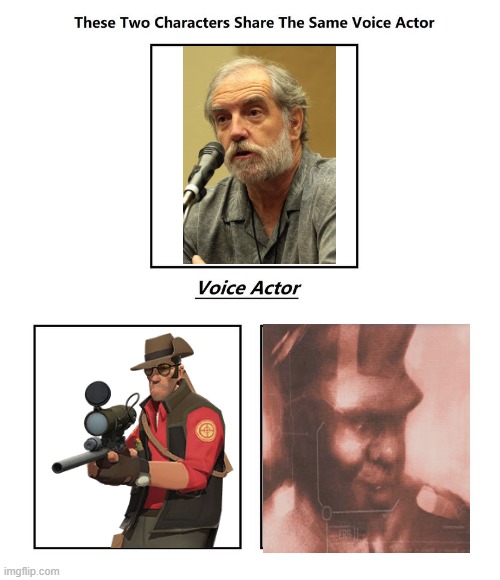 John Patrick Lowrie | image tagged in same voice actor,john patrick lowrie,team fortress 2,halo,valve,xbox | made w/ Imgflip meme maker