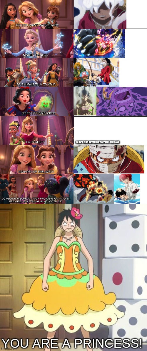 I CAN'T FIND ANYTHING THAT FITS THIS ONE; YOU ARE A PRINCESS! | image tagged in she is a princess,one piece | made w/ Imgflip meme maker