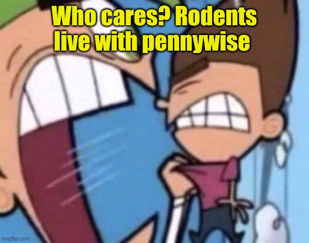Cosmo yelling at timmy | Who cares? Rodents live with pennywise | image tagged in cosmo yelling at timmy | made w/ Imgflip meme maker