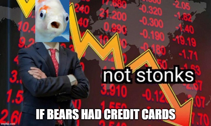 if bears had credit cars pt. 2 | IF BEARS HAD CREDIT CARDS | image tagged in not stonks | made w/ Imgflip meme maker