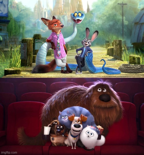 The Pets Watching Zootopia 2 at Cinema | image tagged in the pets watching blank at cinema,disney,zootopia,illumination,the secret life of pets,memes | made w/ Imgflip meme maker
