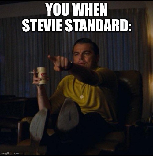 Leonardo DiCaprio Pointing | YOU WHEN STEVIE STANDARD: | image tagged in leonardo dicaprio pointing | made w/ Imgflip meme maker