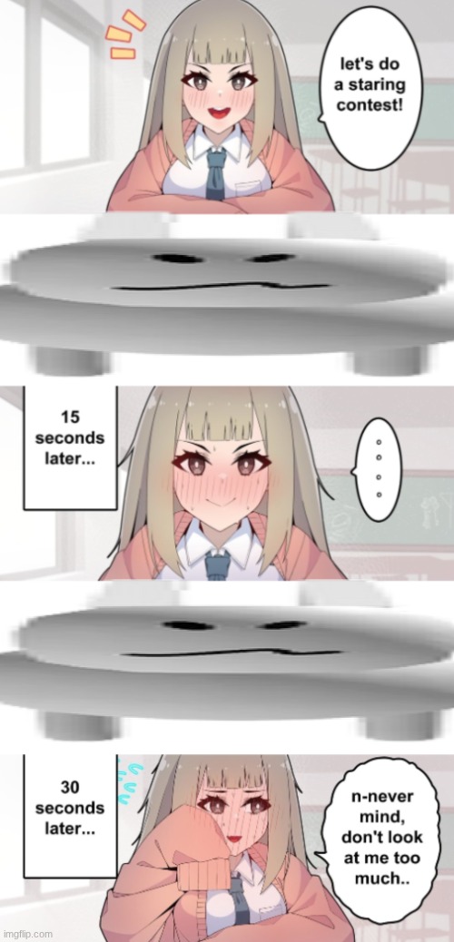 long john? nah we got obtuse gubby | image tagged in staring contest | made w/ Imgflip meme maker