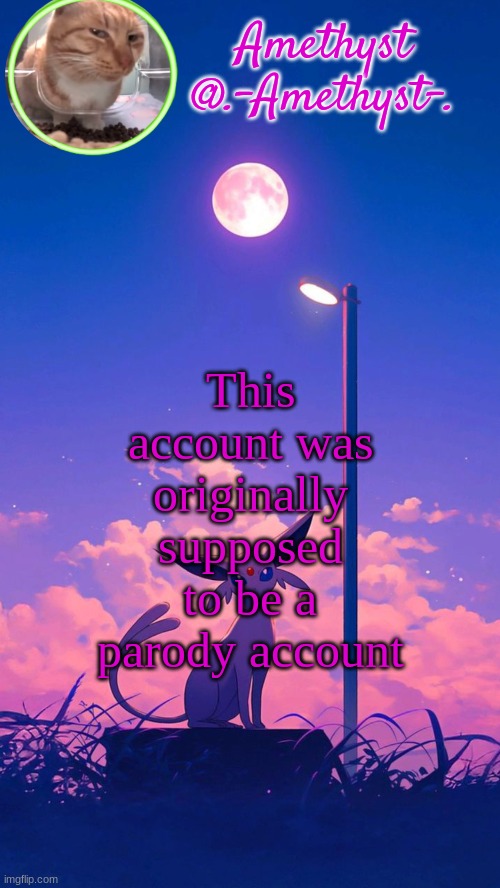 I wish i kept it that way | This account was originally supposed to be a parody account | image tagged in amethyst announcement template | made w/ Imgflip meme maker