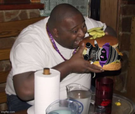 Fat guy eating burger | image tagged in fat guy eating burger | made w/ Imgflip meme maker