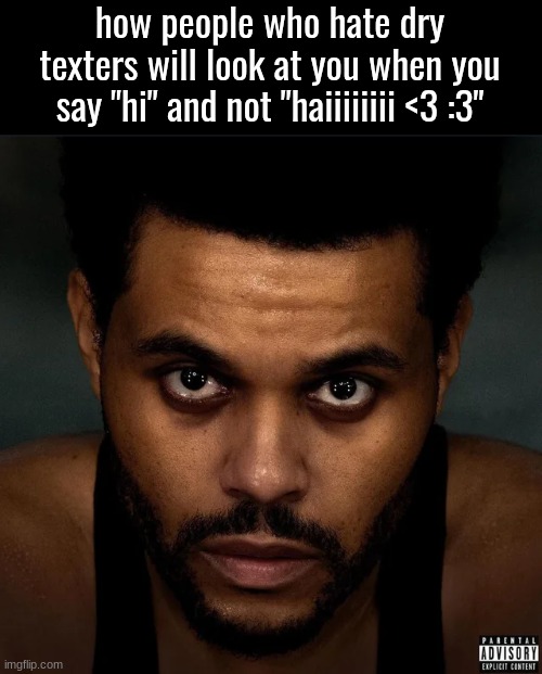 how people who hate dry texters will look at you when you say "hi" and not "haiiiiiiii <3 :3" | made w/ Imgflip meme maker