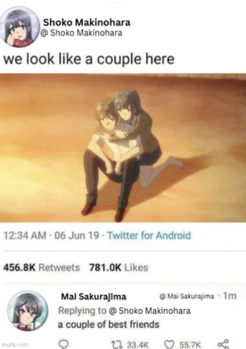 image tagged in rascal does not dream of bunny girl senpai,mai,shoko,sakuta | made w/ Imgflip meme maker