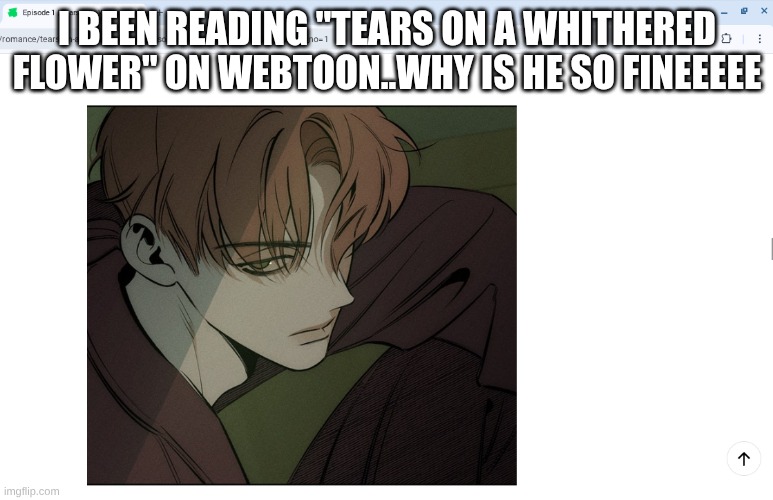 I BEEN READING "TEARS ON A WHITHERED FLOWER" ON WEBTOON..WHY IS HE SO FINEEEEE | made w/ Imgflip meme maker