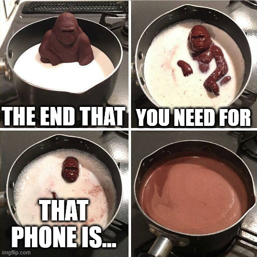chocolate gorilla | THE END THAT YOU NEED FOR THAT PHONE IS... | image tagged in chocolate gorilla | made w/ Imgflip meme maker