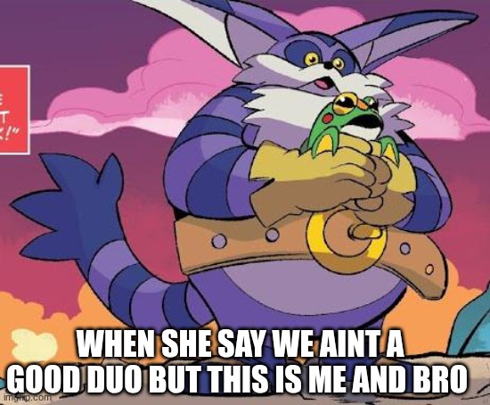 name a duo better than this | WHEN SHE SAY WE AINT A GOOD DUO BUT THIS IS ME AND BRO | image tagged in name a more iconic duo,sonic | made w/ Imgflip meme maker