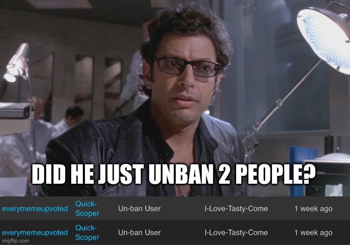 DID HE JUST UNBAN 2 PEOPLE? | image tagged in no one ever asked if we should | made w/ Imgflip meme maker
