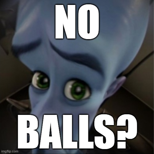 NO BALLS? | NO; BALLS? | image tagged in megamind peeking | made w/ Imgflip meme maker