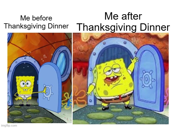 Happy Thanksgiving Mates! | Me after Thanksgiving Dinner; Me before Thanksgiving Dinner | image tagged in thanksgiving | made w/ Imgflip meme maker