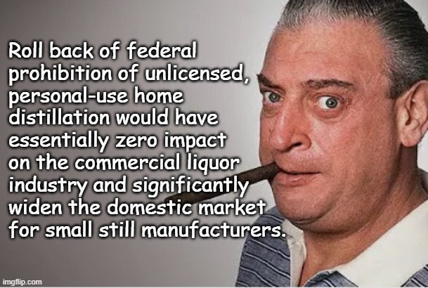 Personal gripe... | Roll back of federal
prohibition of unlicensed,
personal-use home
distillation would have
essentially zero impact
on the commercial liquor
industry and significantly
widen the domestic market
for small still manufacturers. | image tagged in rodney dangerfield | made w/ Imgflip meme maker