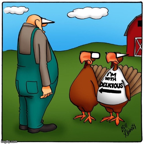 Nice try… | image tagged in repost,comics,turkeys,farmer,im with delicious,tshirt | made w/ Imgflip meme maker