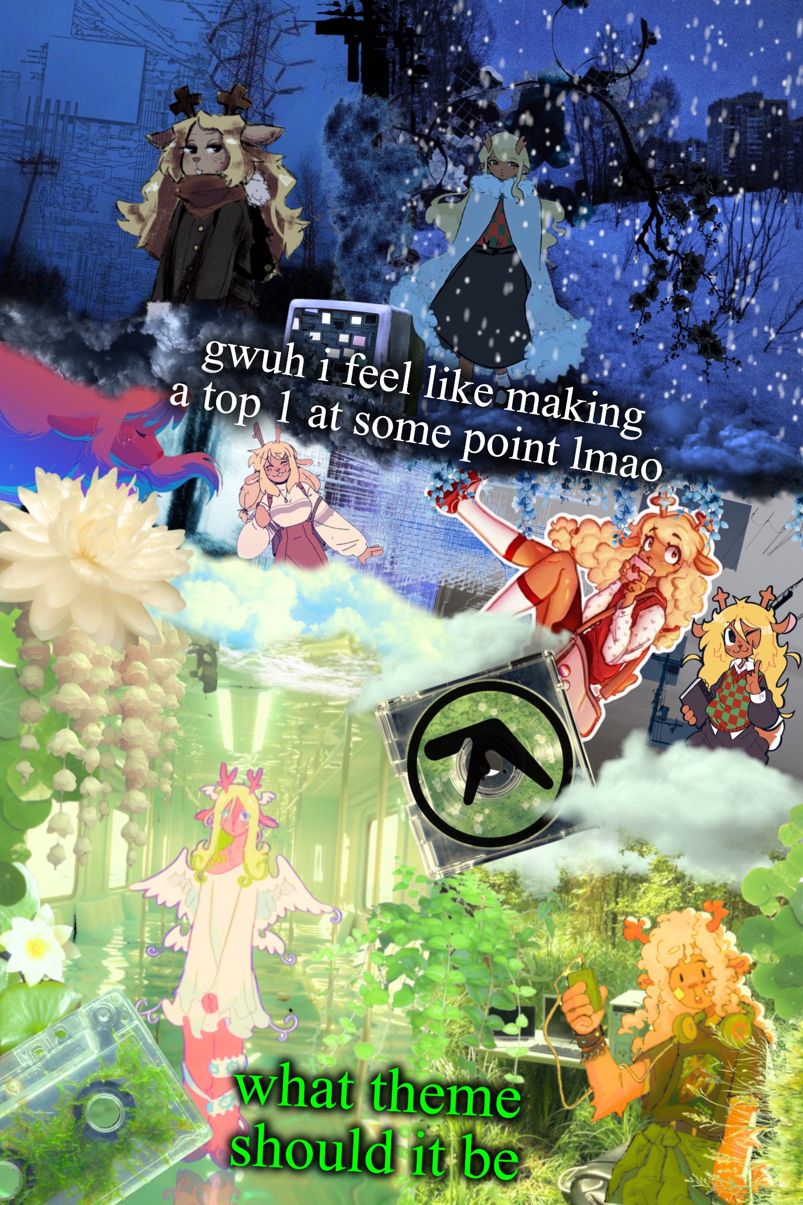 asriel's noelle template | gwuh i feel like making a top 1 at some point lmao; what theme should it be | image tagged in asriel's noelle template | made w/ Imgflip meme maker