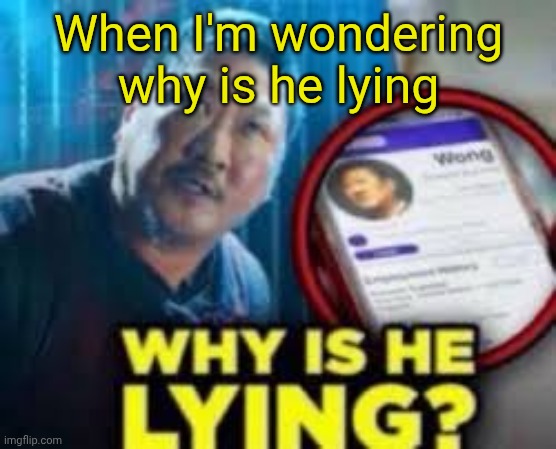 why is he lying | When I'm wondering why is he lying | image tagged in why is he lying | made w/ Imgflip meme maker