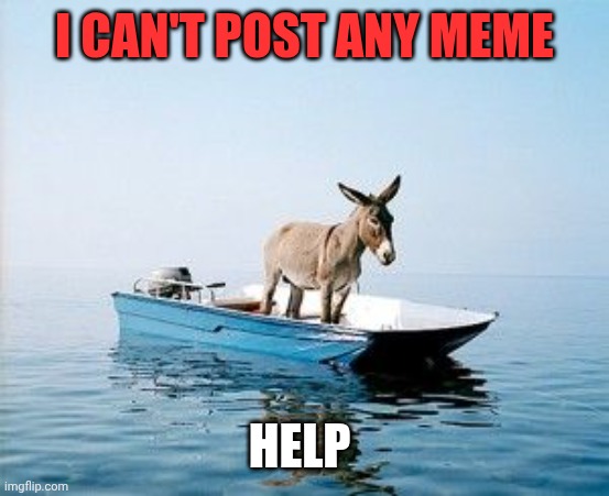 DONKEY ON A BOAT | I CAN'T POST ANY MEME HELP | image tagged in donkey on a boat | made w/ Imgflip meme maker
