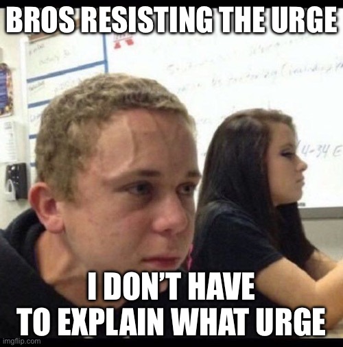 must resist | BROS RESISTING THE URGE; I DON’T HAVE TO EXPLAIN WHAT URGE | image tagged in must resist | made w/ Imgflip meme maker