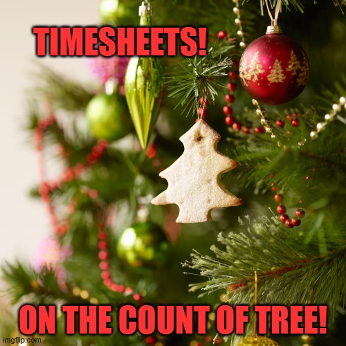 Christmas Tree Timesheet Reminder | TIMESHEETS! ON THE COUNT OF TREE! | image tagged in christmas tree timesheet reminder,timesheet reminder,timesheet meme | made w/ Imgflip meme maker
