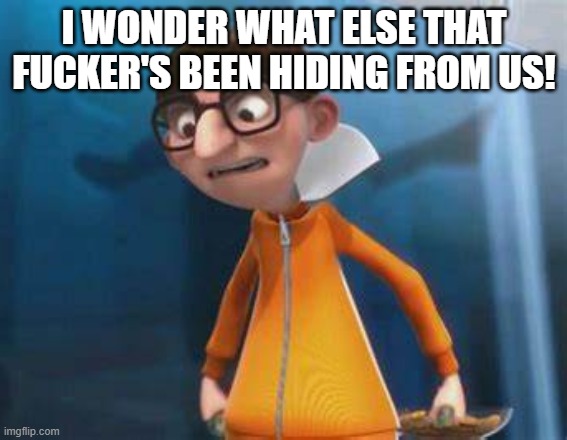 I WONDER WHAT ELSE THAT FUCKER'S BEEN HIDING FROM US! | image tagged in vector angry | made w/ Imgflip meme maker