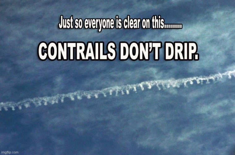 Contrails Don't Drip | image tagged in chemtrails,you can't handle the truth,genocide,globalism,weather,illuminati | made w/ Imgflip meme maker