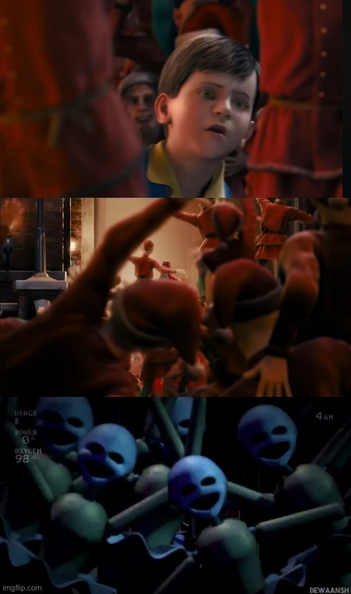Polar Express Fnaf | image tagged in fnaf,christmas,puppets,elves,santa,santa claus | made w/ Imgflip meme maker