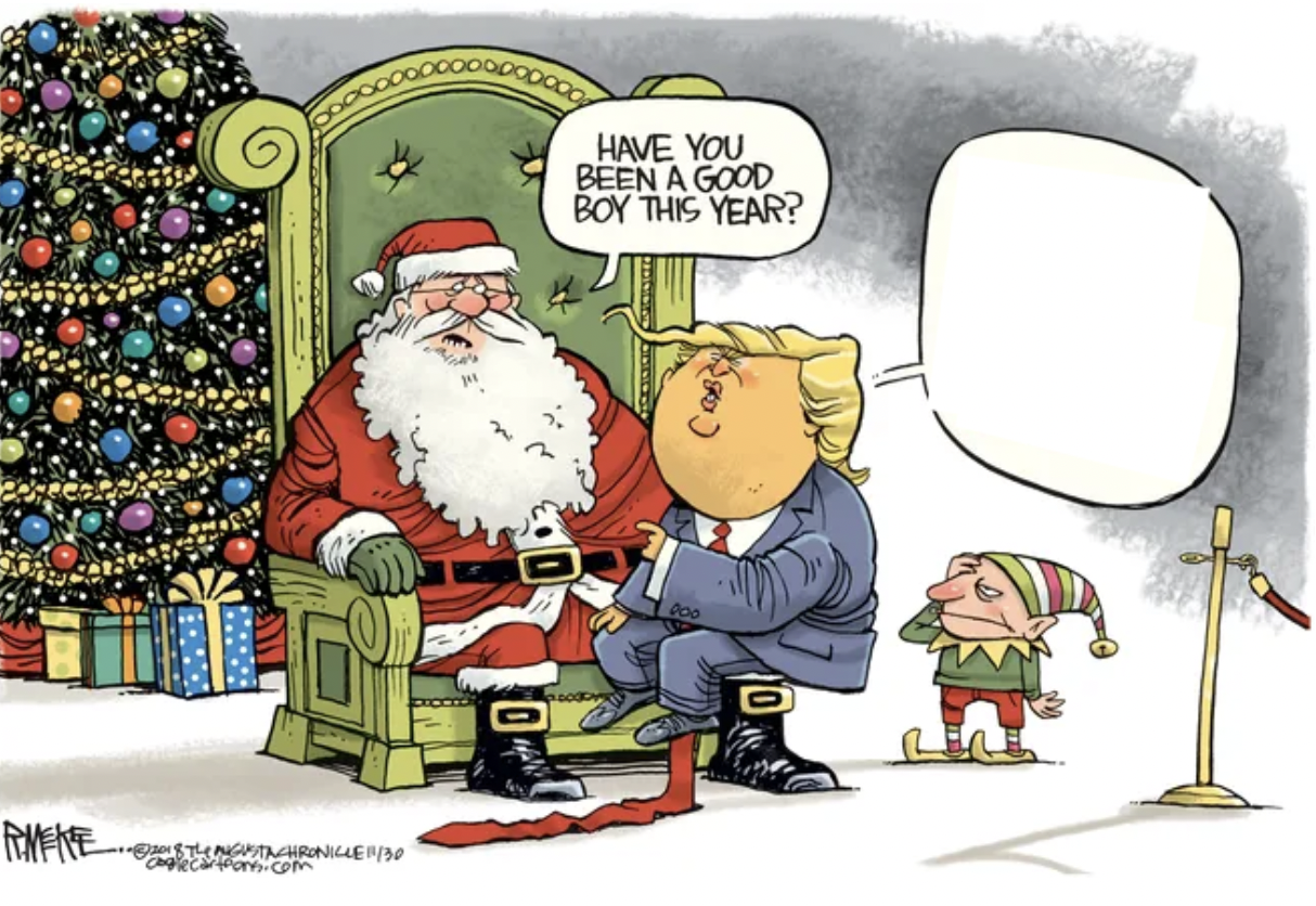 Trump on Santa's lap cartoon Blank Meme Template