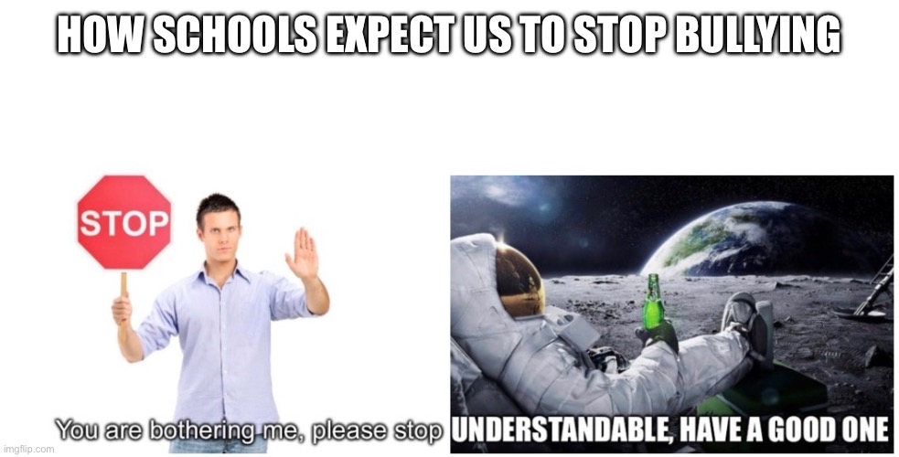 School slander | HOW SCHOOLS EXPECT US TO STOP BULLYING | image tagged in memes,funny,funny memes,relatable,bullying | made w/ Imgflip meme maker