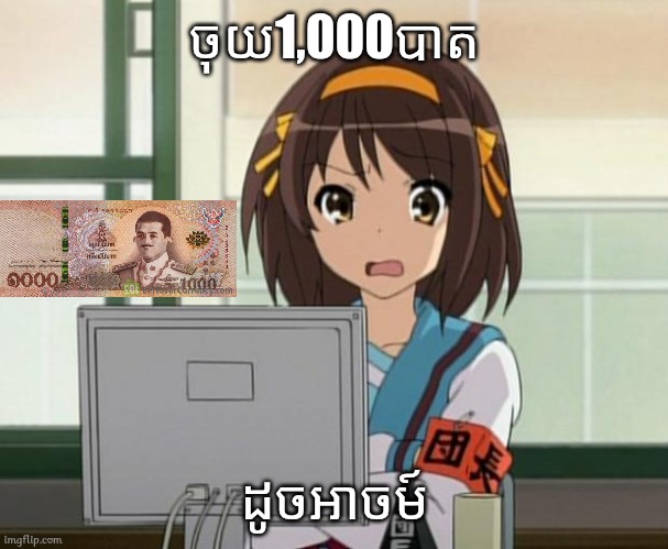 Haruhi Internet disturbed | ចុយ1,000បាត; ដូចអាចម៍ | image tagged in haruhi internet disturbed,memes | made w/ Imgflip meme maker