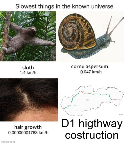 Slowest things | D1 higthway costruction | image tagged in slowest things,slovak memes,road construction,slow | made w/ Imgflip meme maker