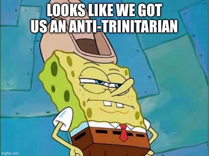cowboy spongebob | LOOKS LIKE WE GOT US AN ANTI-TRINITARIAN | image tagged in cowboy spongebob | made w/ Imgflip meme maker