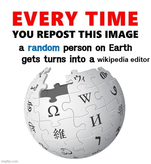 Wikipedia | wikipedia editor | image tagged in every time you repost this image femboy,wikipedia | made w/ Imgflip meme maker