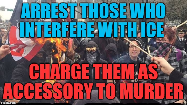 Arrest protesters and charge them as accessory to murder | ARREST THOSE WHO INTERFERE WITH ICE; CHARGE THEM AS ACCESSORY TO MURDER | image tagged in democrat,protesters,ice | made w/ Imgflip meme maker