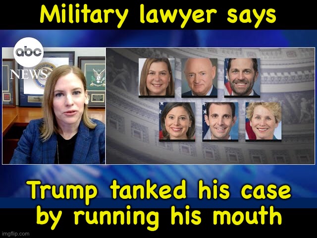 https://m.youtube.com/watch?v=62p1NYmrKAQ | Military lawyer says; Trump tanked his case
by running his mouth | image tagged in the splendid six | made w/ Imgflip meme maker