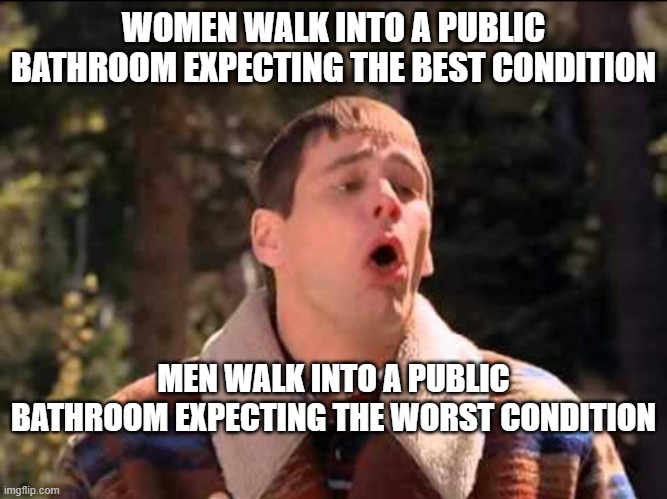 sick | MEN WALK INTO A PUBLIC BATHROOM EXPECTING THE WORST CONDITION WOMEN WALK INTO A PUBLIC BATHROOM EXPECTING THE BEST CONDITION | image tagged in sick | made w/ Imgflip meme maker