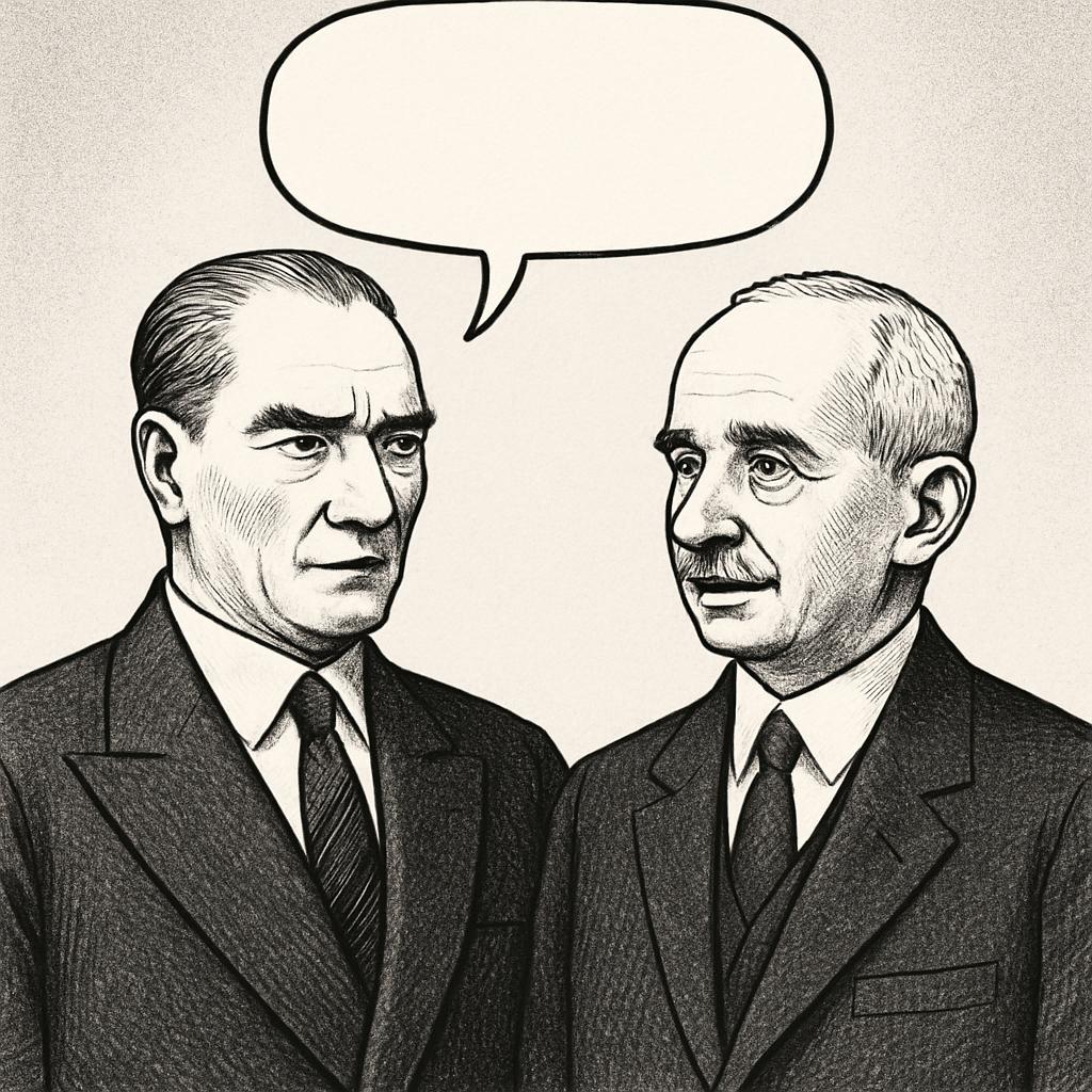 Let there be 1 Atatürk and 1 İsmet İnönü with a speech bubble ab Blank Meme Template