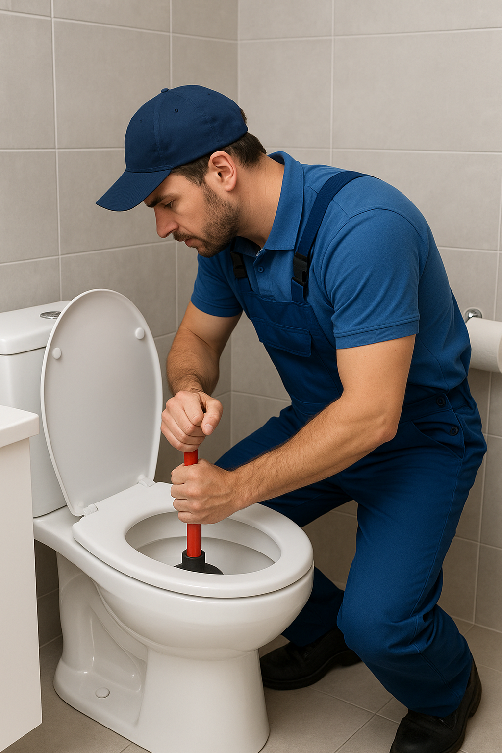 Plumber plunging toilet Blank Meme Template