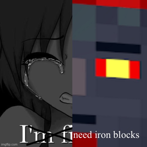 I'm fi | need iron blocks | image tagged in i'm fi | made w/ Imgflip meme maker