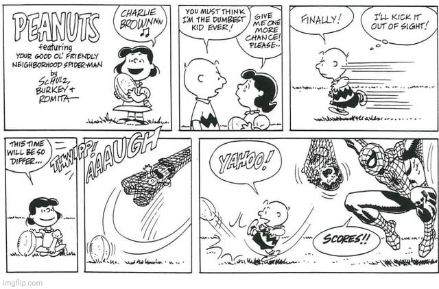 Spider-Man solos that | image tagged in spider-man,charlie brown,football,comics | made w/ Imgflip meme maker