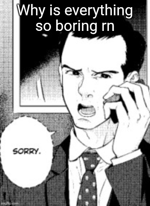 Sorry. | Why is everything so boring rn | image tagged in sorry | made w/ Imgflip meme maker